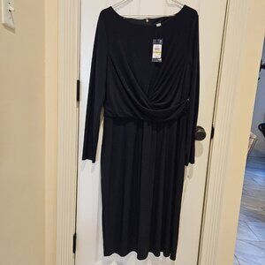 NWT Tommy Hilfiger Women's Navy Ruched Waist Boatneck Long Sleeve Dress Size 14